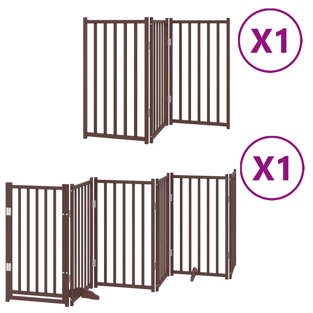 Dog Gate with Door Foldable 9 Panels Brown 450 cm Poplar Wood