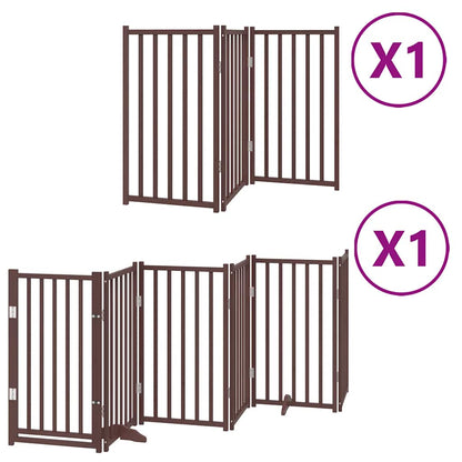 Dog Gate with Door Foldable 9 Panels Brown 450 cm Poplar Wood
