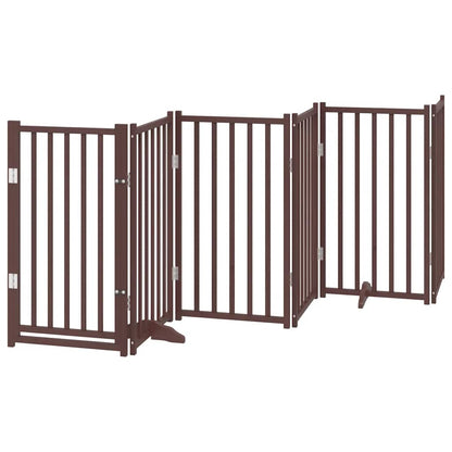 Dog Gate with Door Foldable 9 Panels Brown 450 cm Poplar Wood