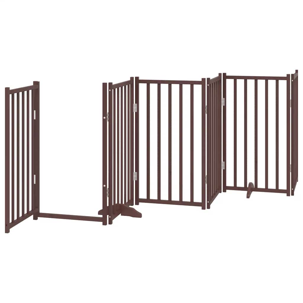 Dog Gate with Door Foldable 9 Panels Brown 450 cm Poplar Wood
