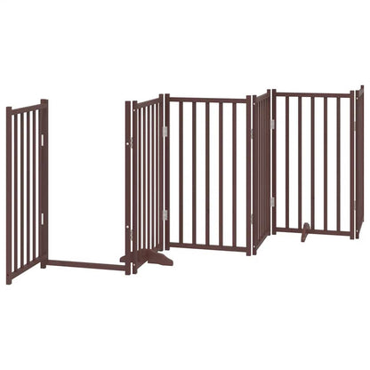Dog Gate with Door Foldable 9 Panels Brown 450 cm Poplar Wood