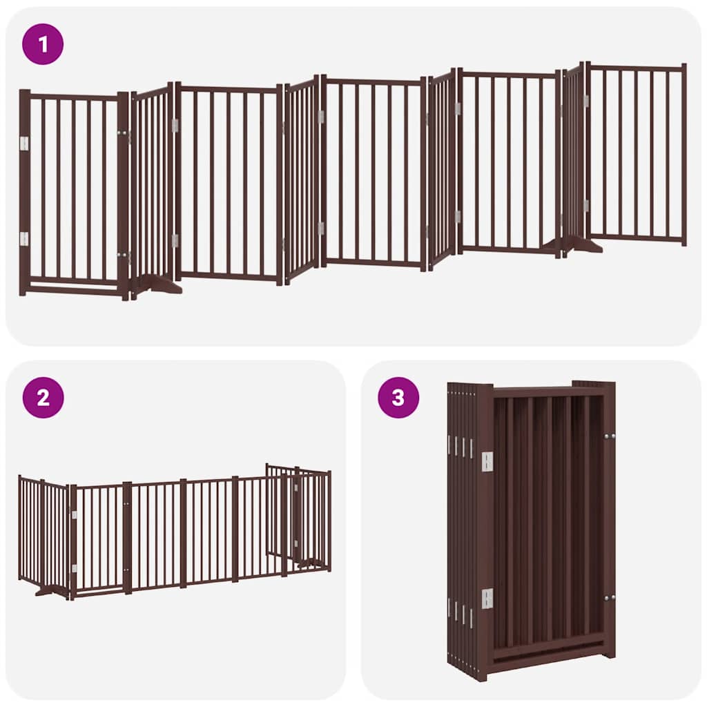 Dog Gate with Door Foldable 9 Panels Brown 450 cm Poplar Wood