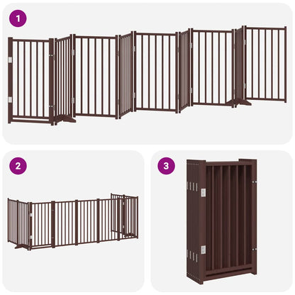Dog Gate with Door Foldable 9 Panels Brown 450 cm Poplar Wood