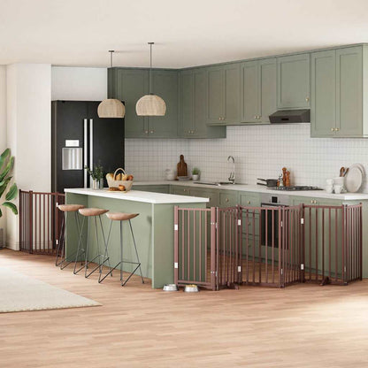 Dog Gate with Door Foldable 9 Panels Brown 450 cm Poplar Wood