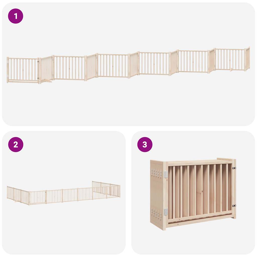 Dog Gate with Door Foldable 12 Panels 960 cm Poplar Wood