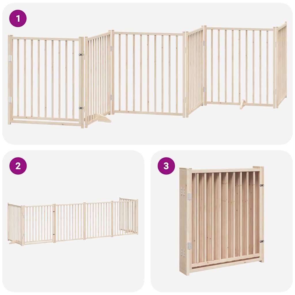 Dog Gate with Door Foldable 6 Panels 480 cm Poplar Wood
