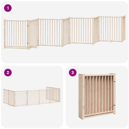 Dog Gate with Door Foldable 8 Panels 640 cm Poplar Wood
