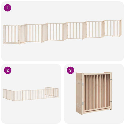 Dog Gate with Door Foldable 12 Panels 960 cm Poplar Wood