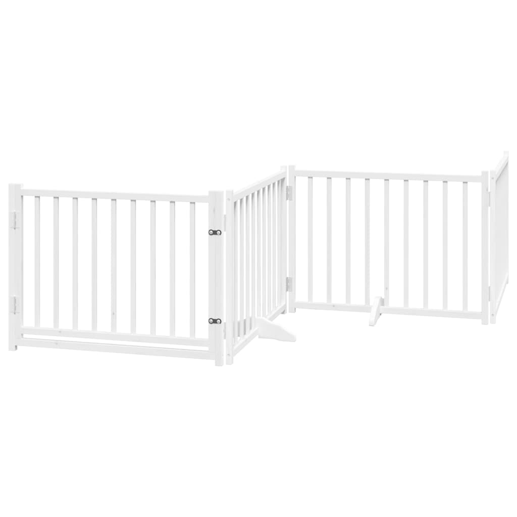 Dog Gate with Door Foldable 6 Panels White 480 cm Poplar Wood
