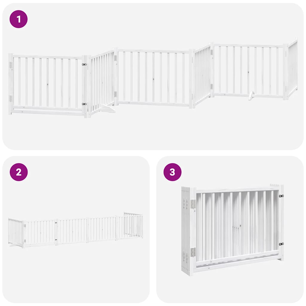 Dog Gate with Door Foldable 6 Panels White 480 cm Poplar Wood