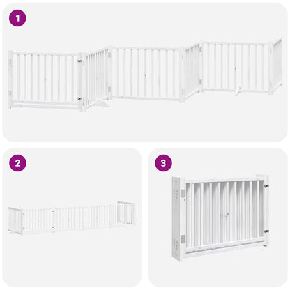 Dog Gate with Door Foldable 6 Panels White 480 cm Poplar Wood