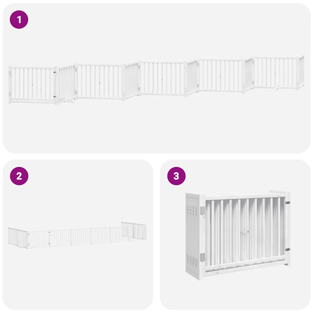 Dog Gate with Door Foldable 10 Panels White 800 cm Poplar Wood