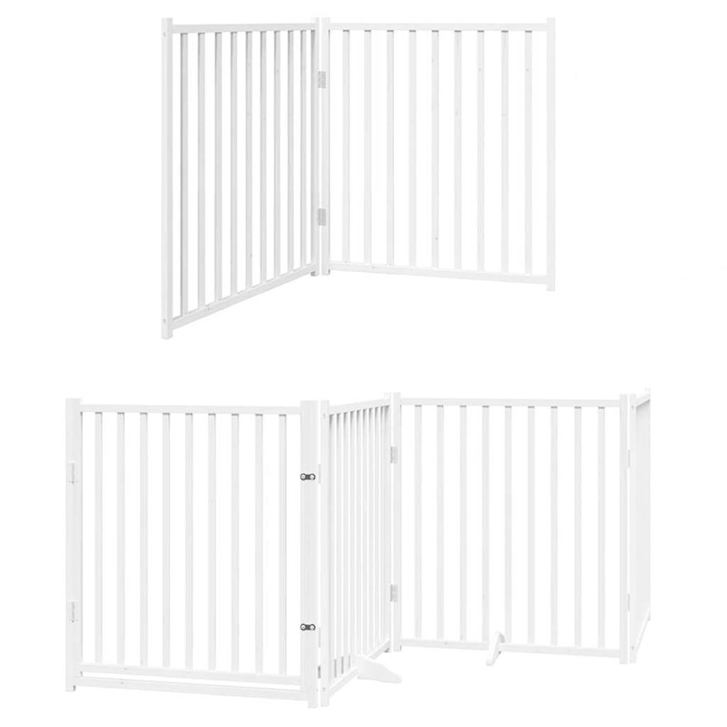 Dog Gate with Door Foldable 6 Panels White 480 cm Poplar Wood