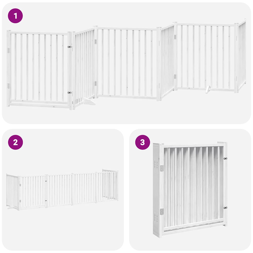 Dog Gate with Door Foldable 6 Panels White 480 cm Poplar Wood