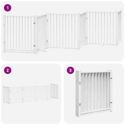 Dog Gate with Door Foldable 6 Panels White 480 cm Poplar Wood