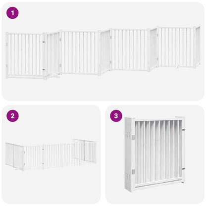 Dog Gate with Door Foldable 8 Panels White 640 cm Poplar Wood