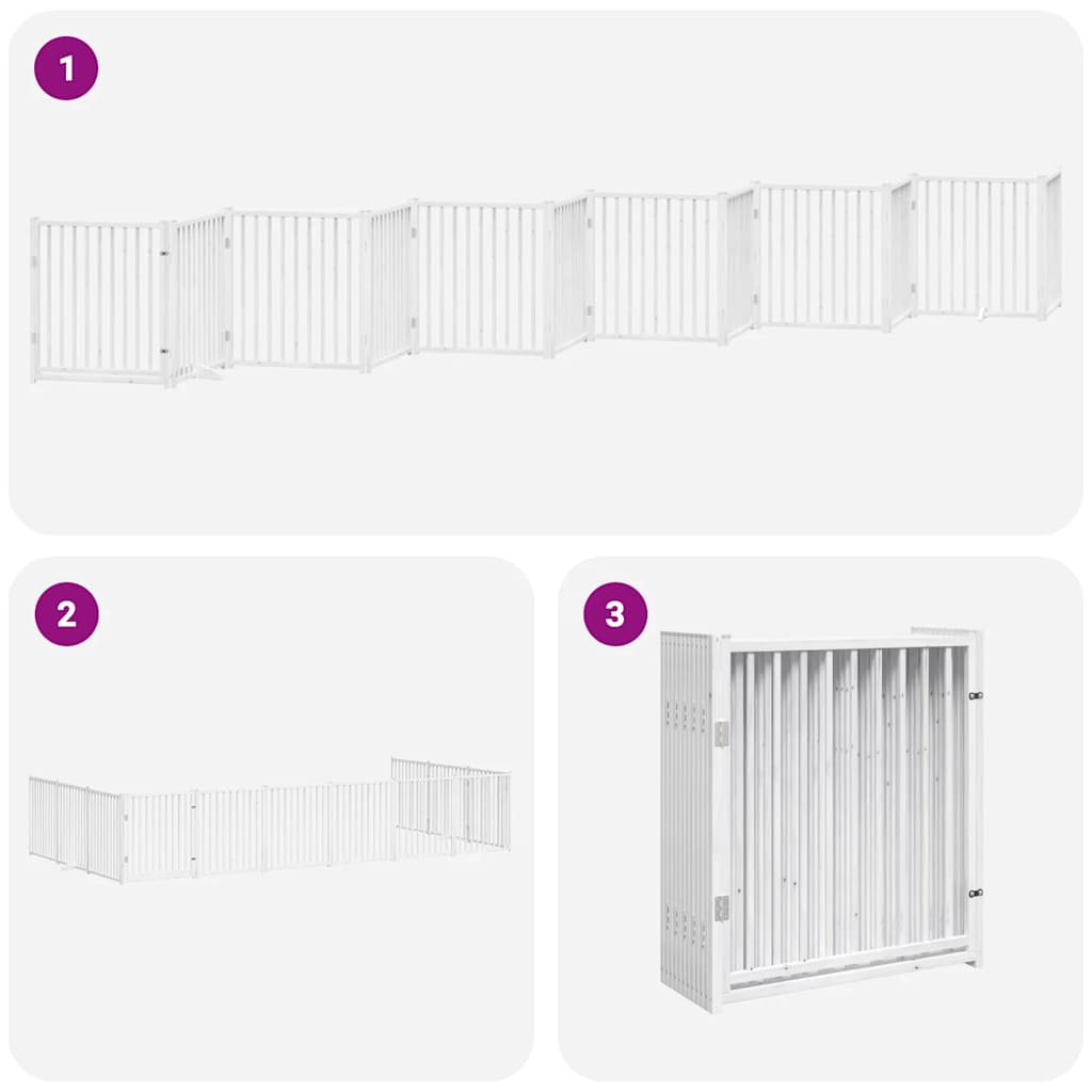 Dog Gate with Door Foldable 12 Panels White 960 cm Poplar Wood