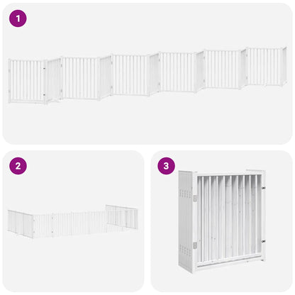 Dog Gate with Door Foldable 12 Panels White 960 cm Poplar Wood