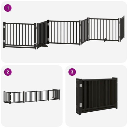 Dog Gate with Door Foldable 6 Panels Black 480 cm Poplar Wood