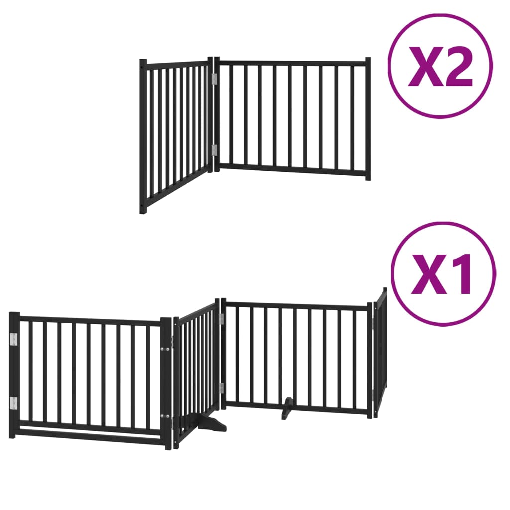 Dog Gate with Door Foldable 8 Panels Black 640 cm Poplar Wood