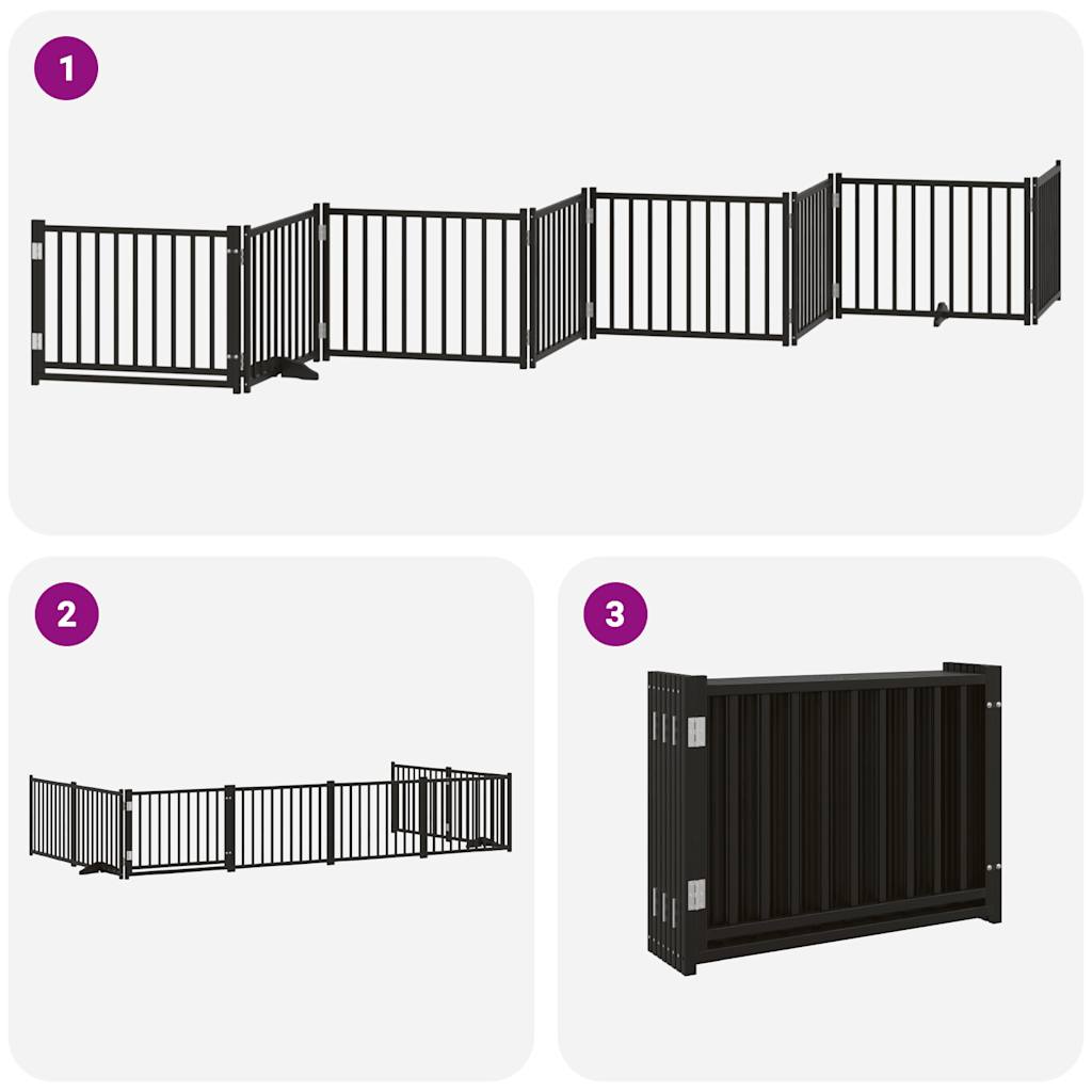 Dog Gate with Door Foldable 8 Panels Black 640 cm Poplar Wood