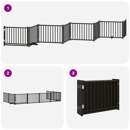 Dog Gate with Door Foldable 8 Panels Black 640 cm Poplar Wood