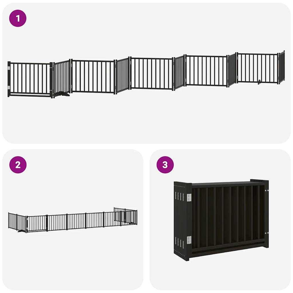 Dog Gate with Door Foldable 10 Panels Black 800 cm Poplar Wood