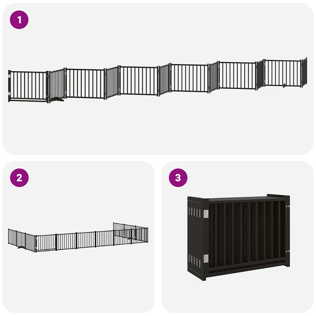 Dog Gate with Door Foldable 12 Panels Black 960 cm Poplar Wood