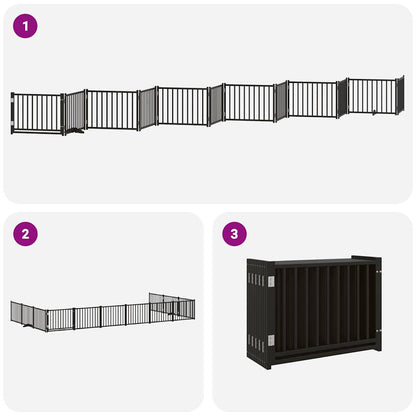 Dog Gate with Door Foldable 12 Panels Black 960 cm Poplar Wood