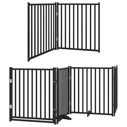 Dog Gate with Door Foldable 6 Panels Black 480 cm Poplar Wood
