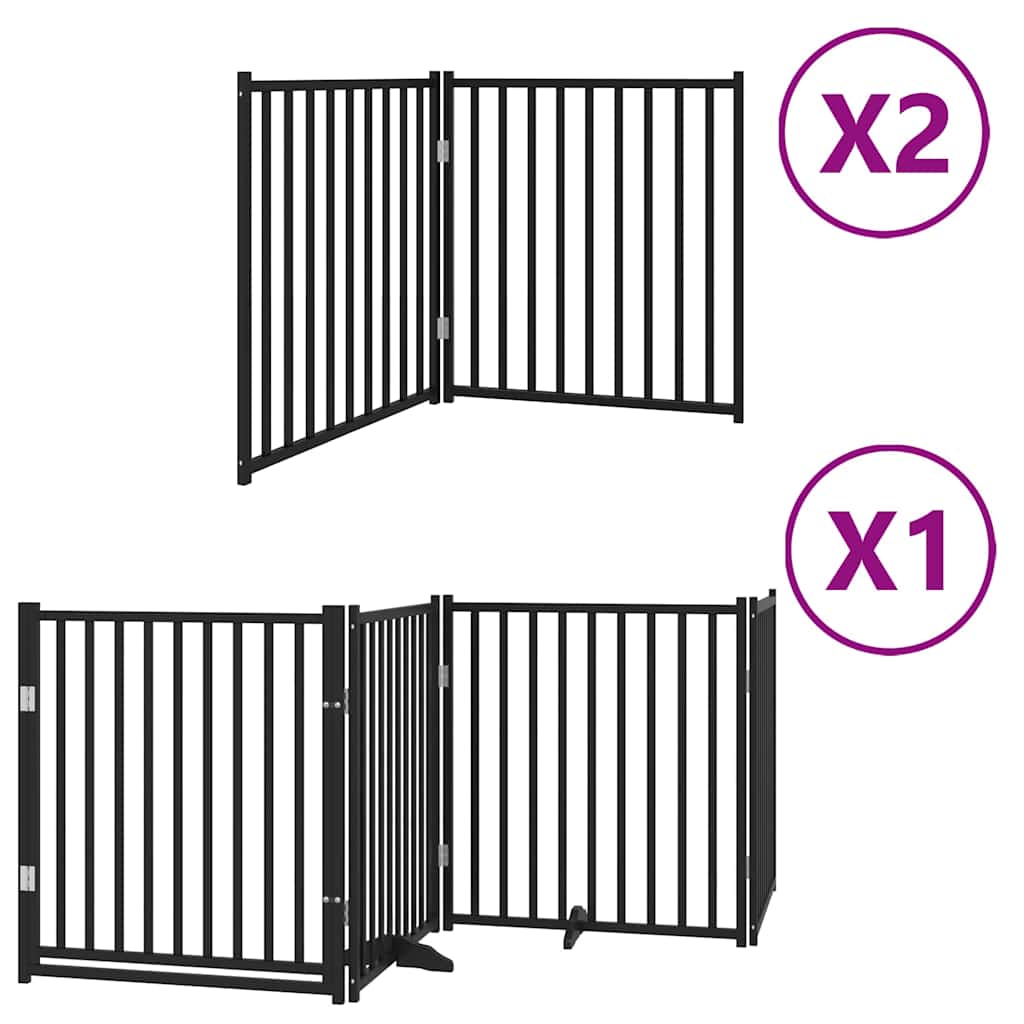 Dog Gate with Door Foldable 8 Panels Black 640 cm Poplar Wood