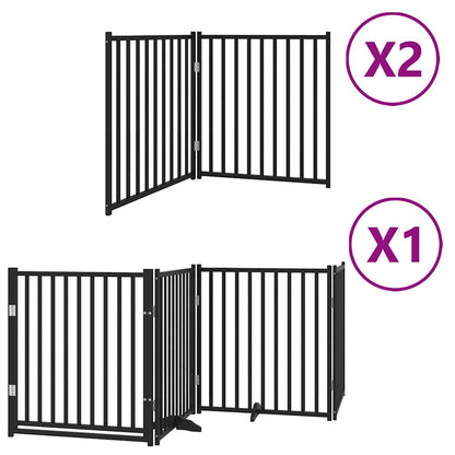 Dog Gate with Door Foldable 8 Panels Black 640 cm Poplar Wood