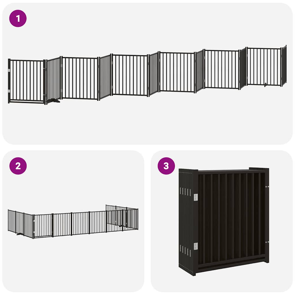 Dog Gate with Door Foldable 12 Panels Black 960 cm Poplar Wood