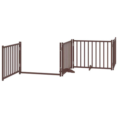 Dog Gate with Door Foldable 6 Panels Brown 480 cm Poplar Wood