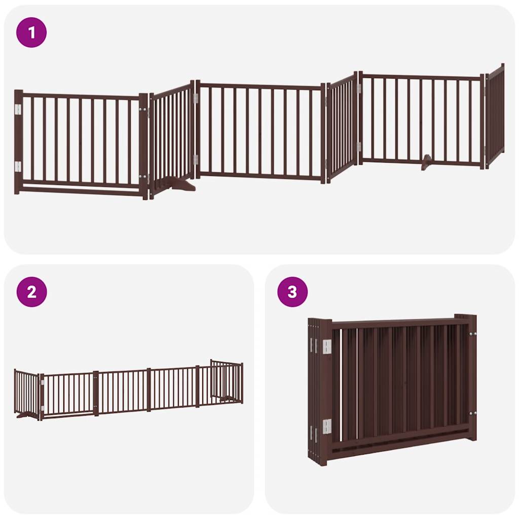 Dog Gate with Door Foldable 6 Panels Brown 480 cm Poplar Wood