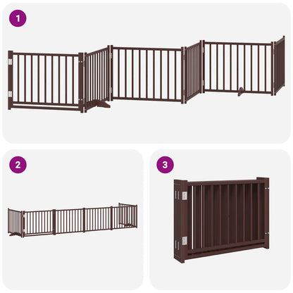 Dog Gate with Door Foldable 6 Panels Brown 480 cm Poplar Wood