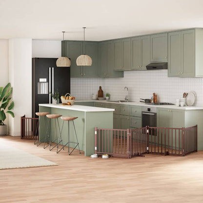 Dog Gate with Door Foldable 6 Panels Brown 480 cm Poplar Wood