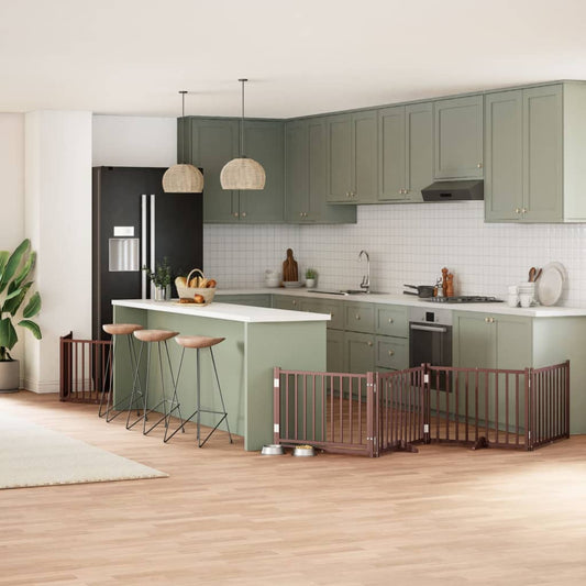 Dog Gate with Door Foldable 6 Panels Brown 480 cm Poplar Wood