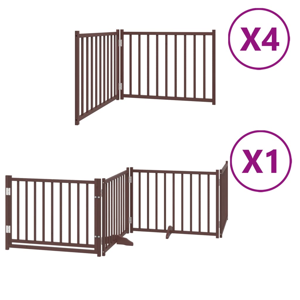 Dog Gate with Door Foldable 12 Panels Brown 960 cm Poplar Wood