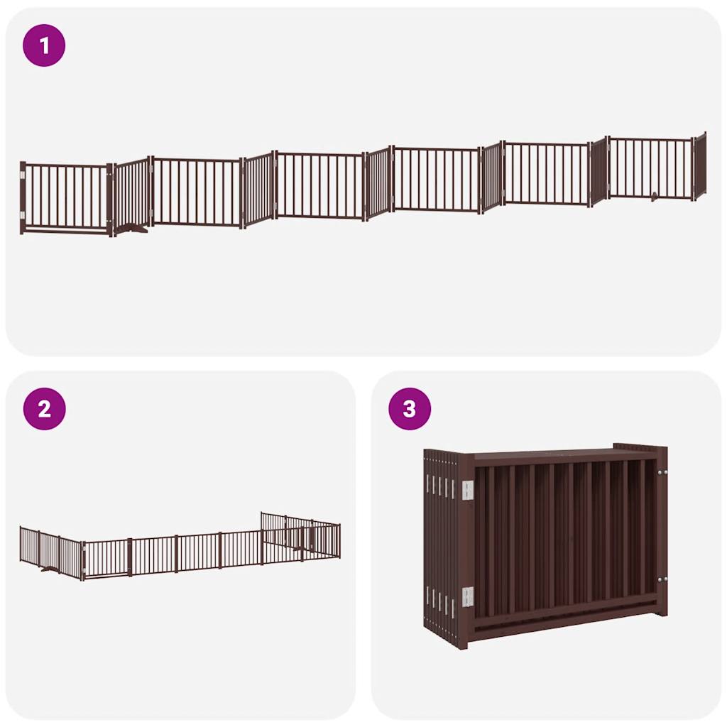 Dog Gate with Door Foldable 12 Panels Brown 960 cm Poplar Wood
