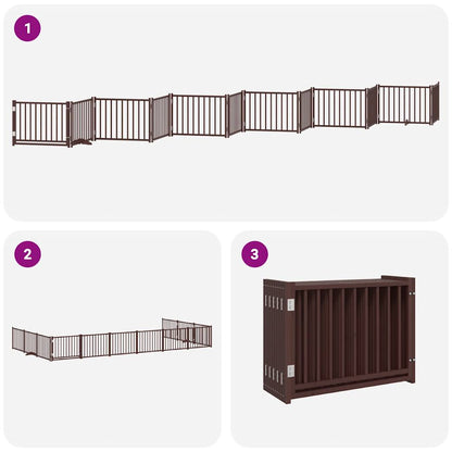 Dog Gate with Door Foldable 12 Panels Brown 960 cm Poplar Wood