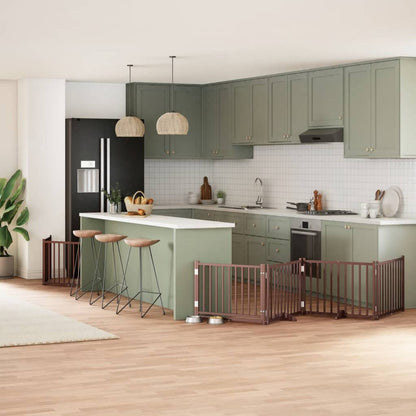 Dog Gate with Door Foldable 12 Panels Brown 960 cm Poplar Wood