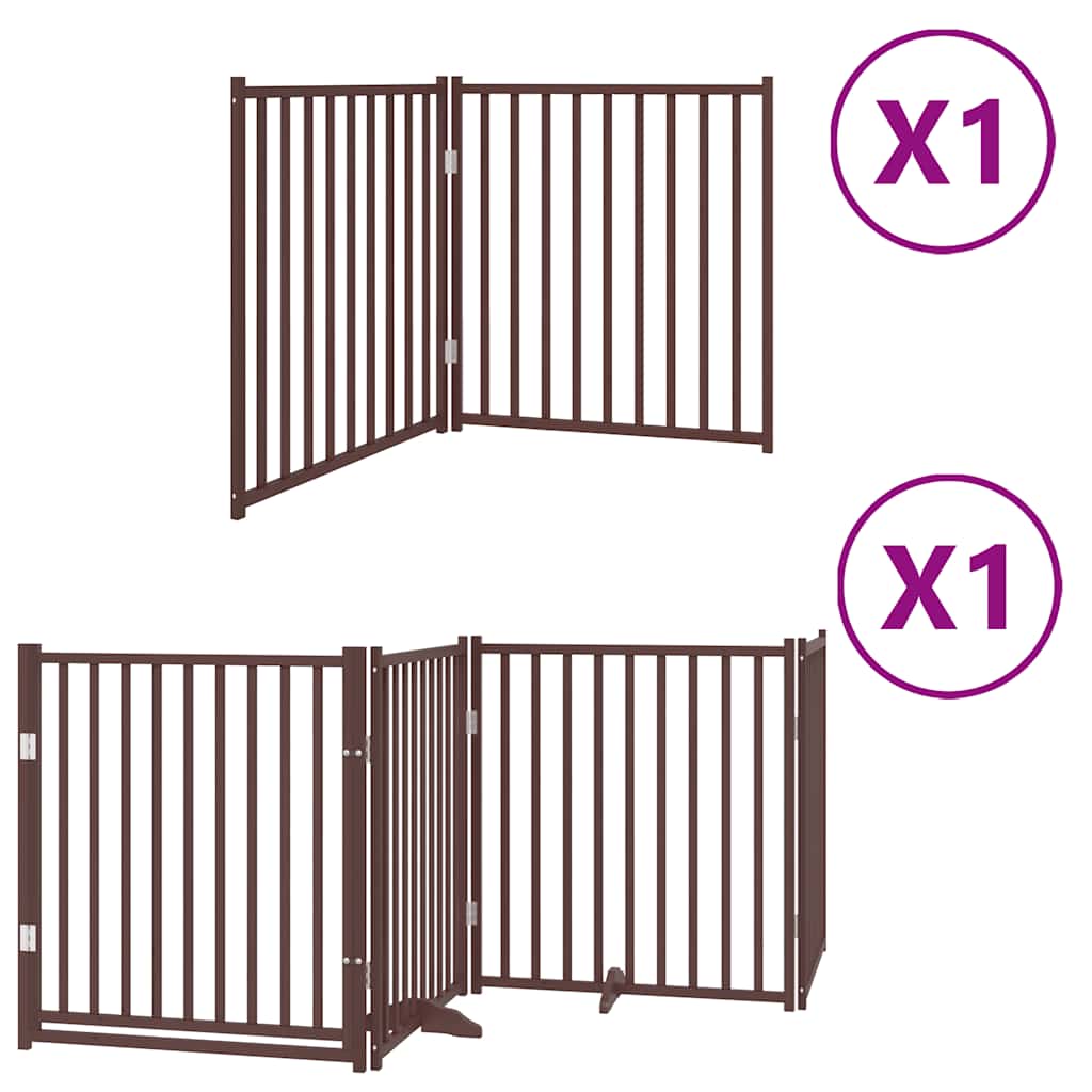 Dog Gate with Door Foldable 6 Panels Brown 480 cm Poplar Wood