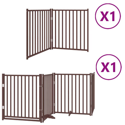 Dog Gate with Door Foldable 6 Panels Brown 480 cm Poplar Wood