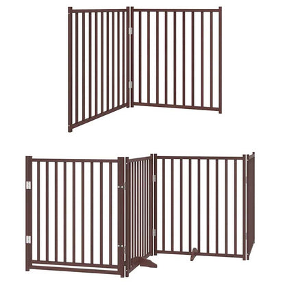 Dog Gate with Door Foldable 6 Panels Brown 480 cm Poplar Wood