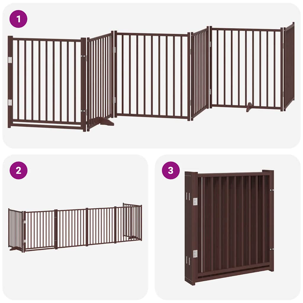 Dog Gate with Door Foldable 6 Panels Brown 480 cm Poplar Wood