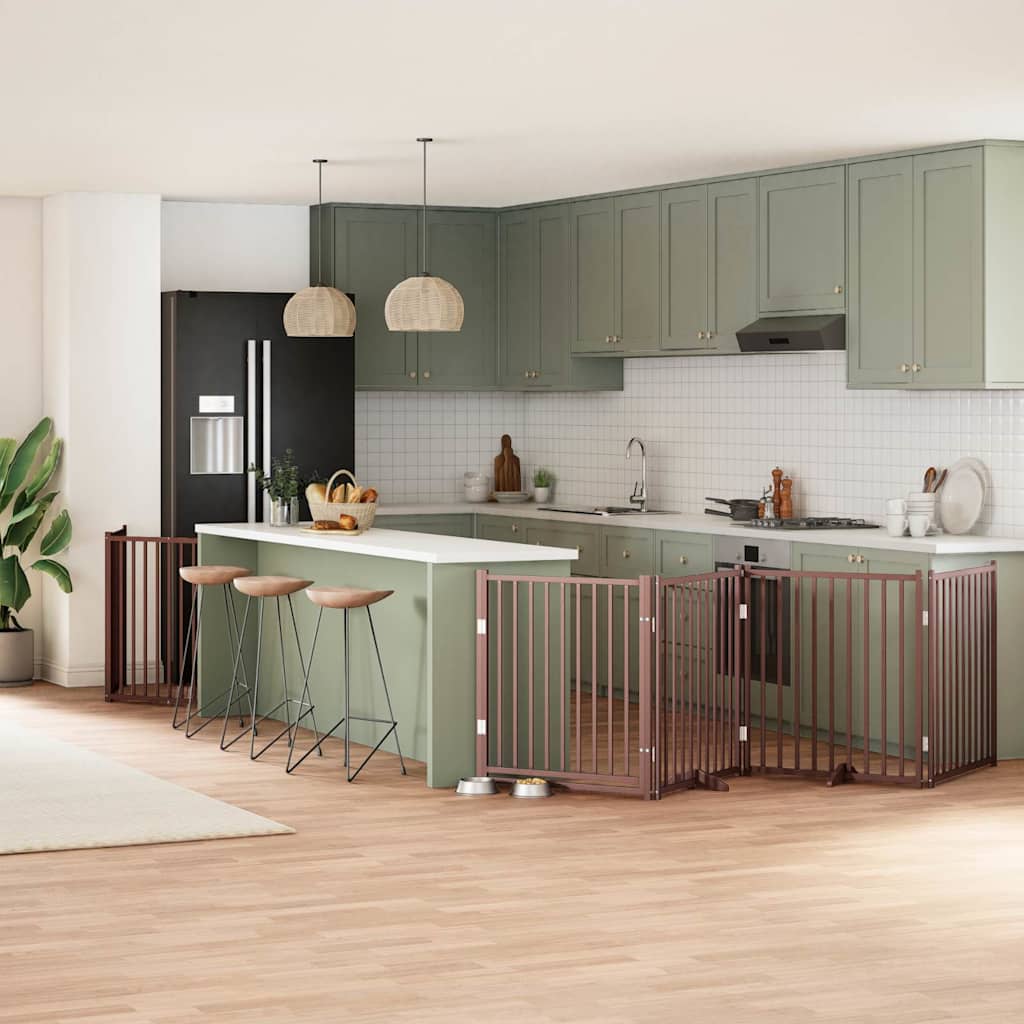 Dog Gate with Door Foldable 6 Panels Brown 480 cm Poplar Wood