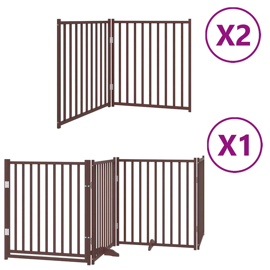 Dog Gate with Door Foldable 8 Panels Brown 640 cm Poplar Wood