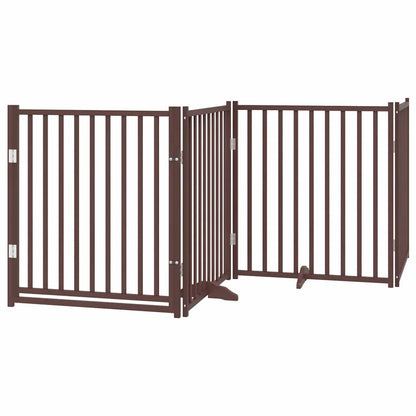 Dog Gate with Door Foldable 8 Panels Brown 640 cm Poplar Wood