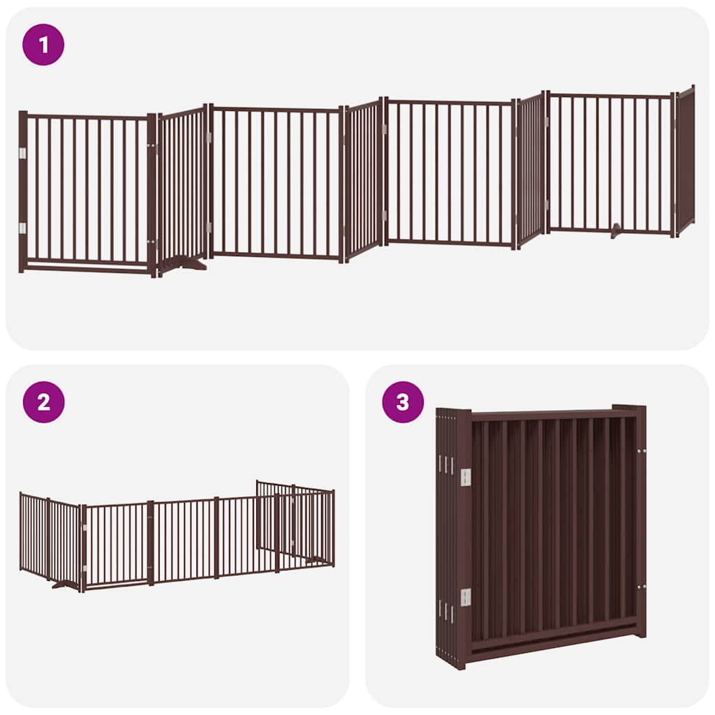 Dog Gate with Door Foldable 8 Panels Brown 640 cm Poplar Wood